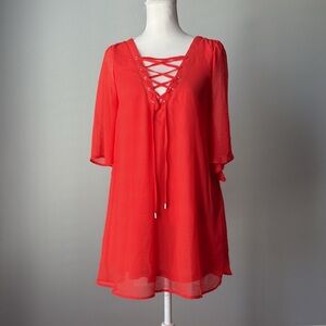 Very J | NWT Tomato Lace-Up Sheer Overlay Dress